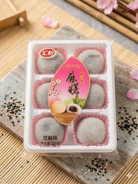 Десерт рисовое моти (mochi, мочи) со вкусом кунжута 200 г