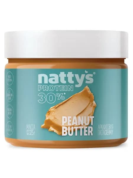 Nattys Протеиновая арахисовая паста без сахара, 325 гр