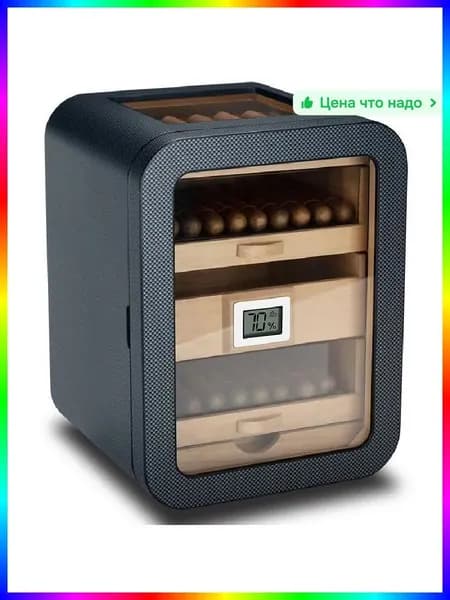 Сигарный шкаф из черного ореха для 150 сигар, 42 32 32 см, с увлажнением, серебристый
