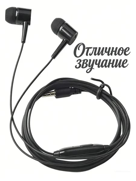 Наушники проводные с микрофоном, 2.5 мм, черный