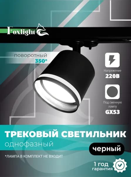Трековый светильник потолочный с креплением на шинопровод однофазный / Спот GX 53 / черный / FOXLIGHT GLASS