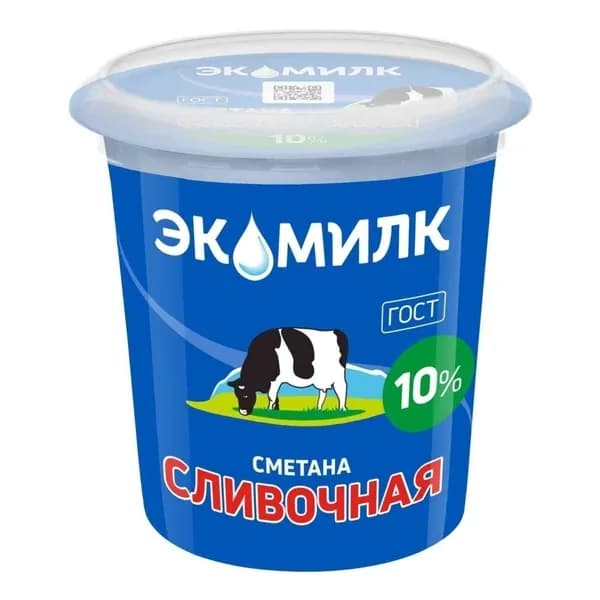 Сметана 10% Экомилк сливочная БЗМЖ 300 г