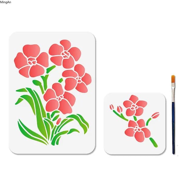 2 стиля: трафарет орхидеи, шаблон листа цветка орхидеи 11,7 x 8,3 5,9 x 5,9 дюймов, трафарет полевого цветка с кистью, шаблоны листьев растений