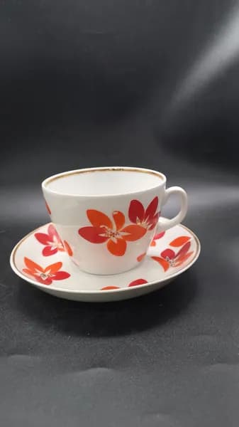 Чайная пара с цветочной росписью винтажная советская, фарфор, СССР посуда