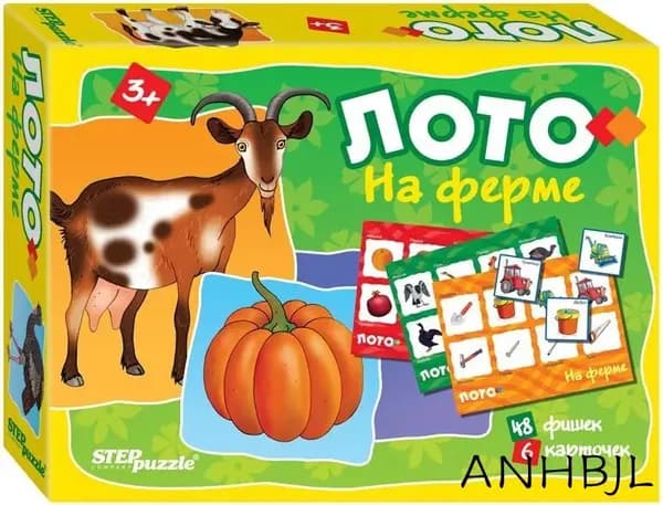 Детское лото "На ферме", развивающая настольная игра для малышей, учим животных, найди пару, в наборе 6 карточек и 48 фишек