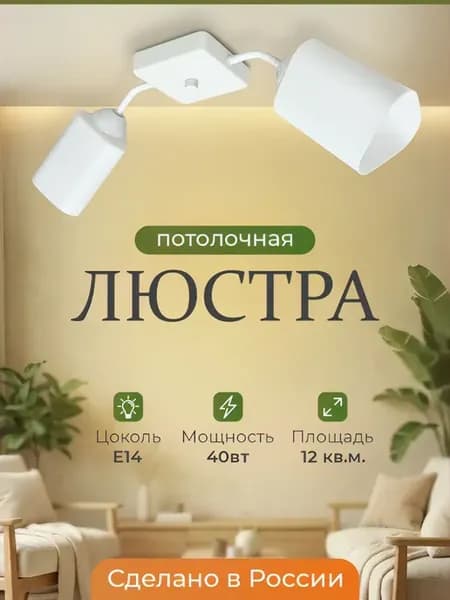 Потолочная рожковая ламповая люстра Ханна 2 с лампами белый