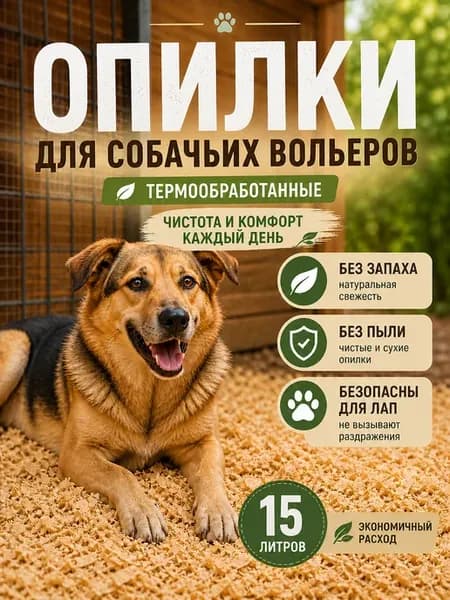 Опилки для собачьих вольеров термообработанные 15 литров