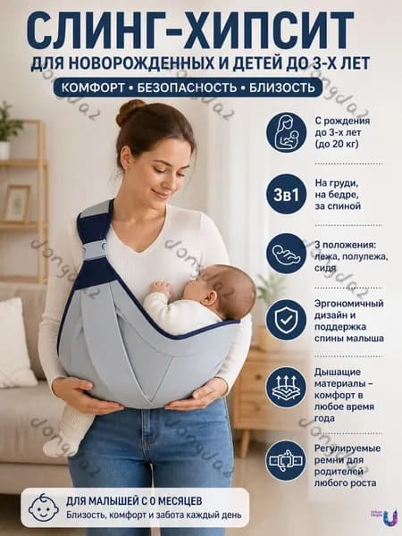Слинг для переноски новорожденных Кенгуру переноска для детей до 3-х лет Эргорюкзак Хипсит