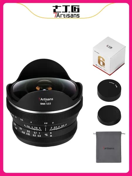 7Artisans Объектив Объектив 7artisans 6mm F2.0 APS-C «рыбий глаз», сверхширокоугольный, 220°, с ручной фокусировкой, совместим с байонетом Fujifilm X.