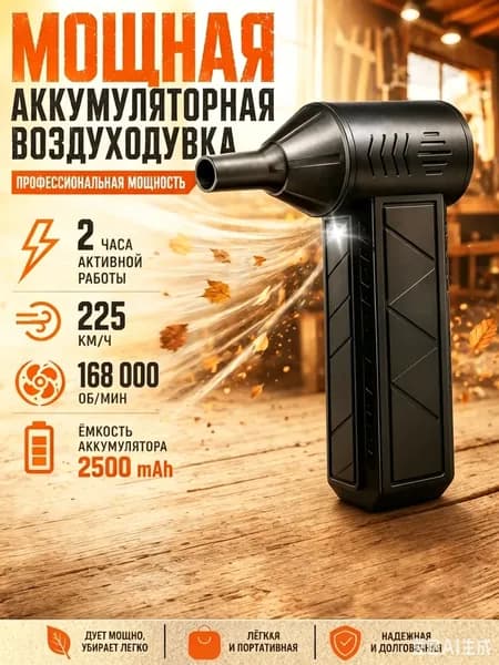 Воздуходувка аккумуляторная мощная, ручной пылесос , c защитным кейсом.