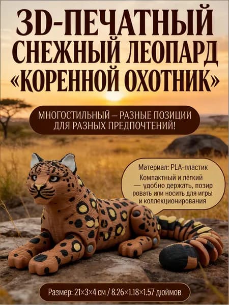 Игрушка Снежный барс , напечатанная на 3D-принтере/Пасхальное украшение, шарнирные соединения/Подарок для детей