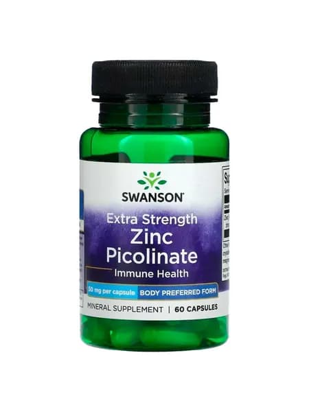 Swanson Extra Strength Zinc Picolinate, Цинк пиколинат, 50мг 60 капсул повышенной силы действия, Антиоксидант, для иммунитета, для общего здоровья и хорошего самочувствия