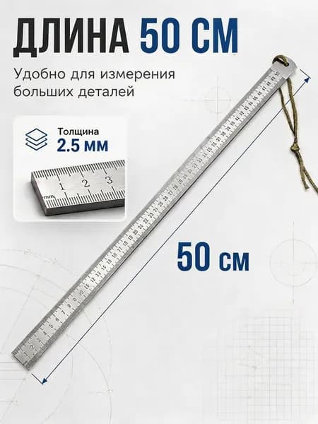 Многофункциональная утолщенная металлическая линейка, длина 50 см, измерительный инструмент