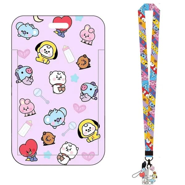 Держатель для карты работы KPOP BTS BT21, держатель для удостоверения личности, ремешок для телефона