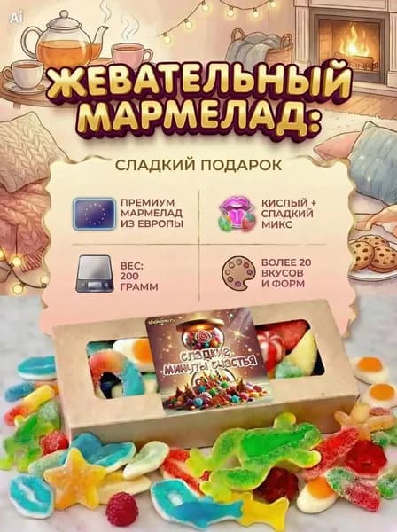 Мармелад жевательный кислый + сладкий ассорти подарочный набор 200 г, Халяль