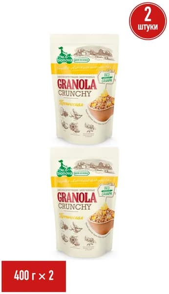 Гранола Bionova Crunchy тропическая 400 г, набор: 2 штуки