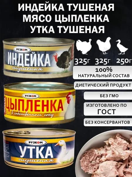 Индейка тушеная, Мясо Цыпленка , Утка тушеная ГОСТ