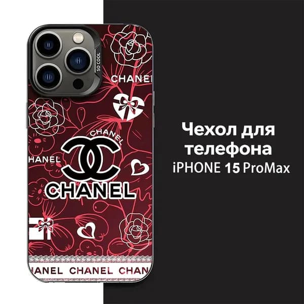 iPhone 15 Pro Max Чехол для телефона Chanel в розовом стиле с цветочными узорами и сердечками
