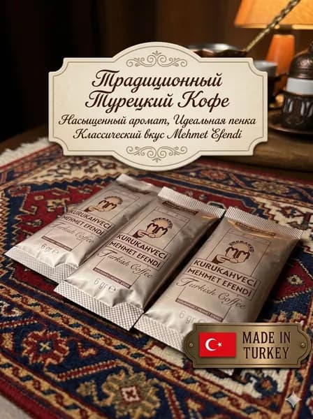 Набор турецкого кофе молотого Mehmet Efendi на три чашки (3 саше по 6г)