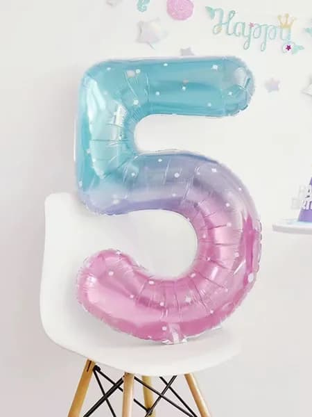 Фольгированный шар цифра 5(40")- градиент голубой-розовый