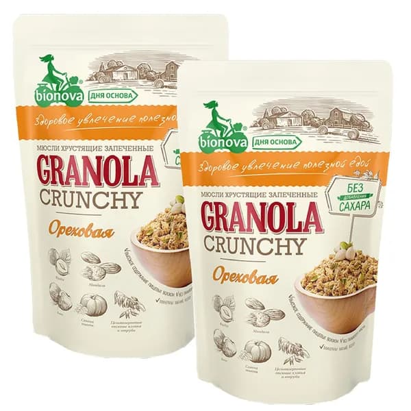 Гранола BIONOVA Мюсли Бионова Crunchy Ореховые 400 гр - 2 упаковки