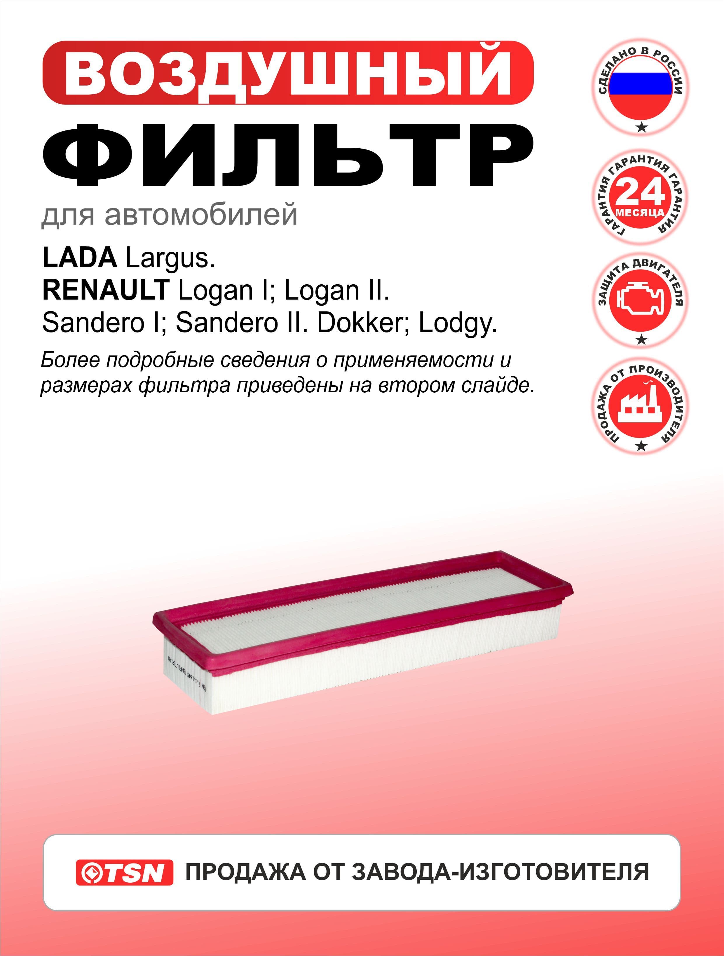 Фильтр воздушный для Lada Largus. Renault Logan I; Logan Ii.Sandero I; Sandero Ii. Dokker; Lodgy. 165469466R; ADR162221; 0986B02382