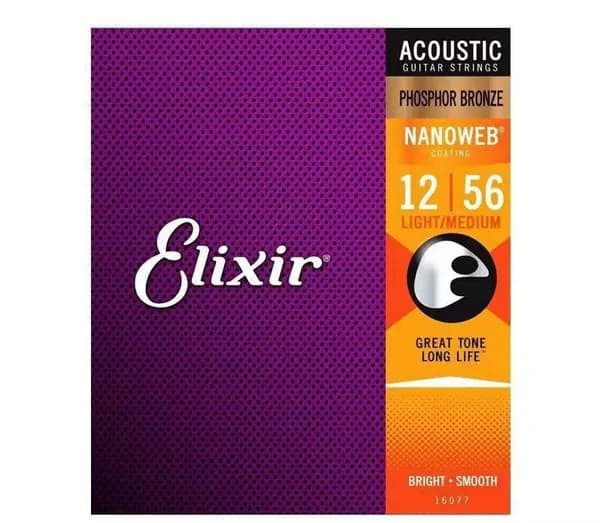 Струны для акустической гитары Elixir 16077 Nanoweb Люминофор медный,012-056