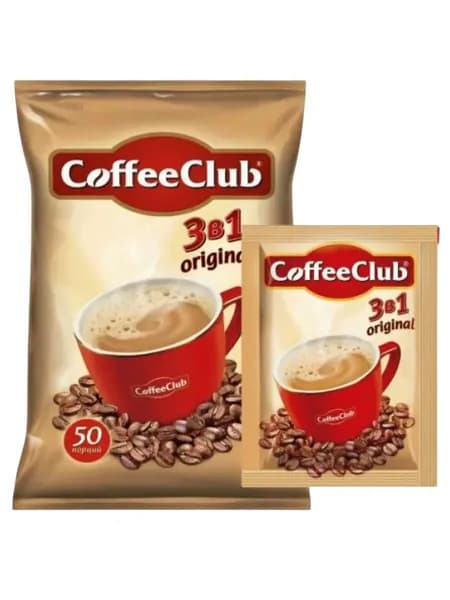 Кофе 3 в 1 в пакетиках / Кофейный напиток Coffee Club Оригинал 50 порций по 18гр