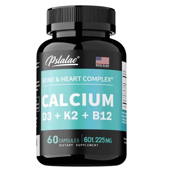 Pslalae Кальциевые капсулы - с витаминами D3, K2 и B12 - для здоровья костей и укрепления зубов