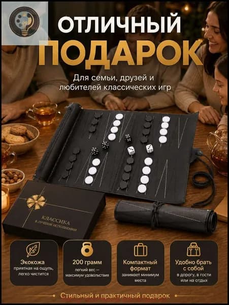 Компактные дорожные нарды в свитке из экокожи с фишками и кубиками