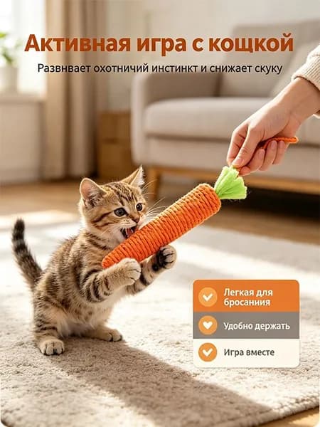 Большая сизалевая игрушка-морковь для кошек, когтеточка для точения когтей и грызни