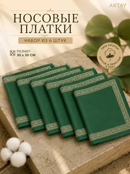 Платки носовые зеленые набор из 6 штук