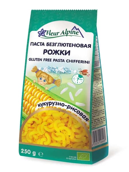 Безглютеновые кукурузно-рисовые макароны рожки Fleur Alpine для всей семьи, 250 г