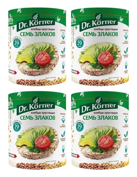 Хлебцы многозерновые Dr. Korner 7 злаков, 4 уп по 100 гр