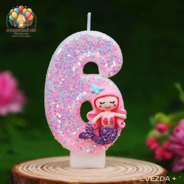 Свечи для торта цифра 6 "Без отдушки", 12 см х 3 см, 1 шт