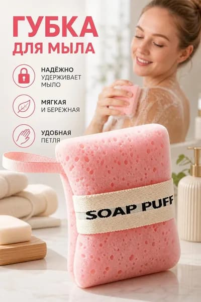 Губка для ванны в мыльном мешочке