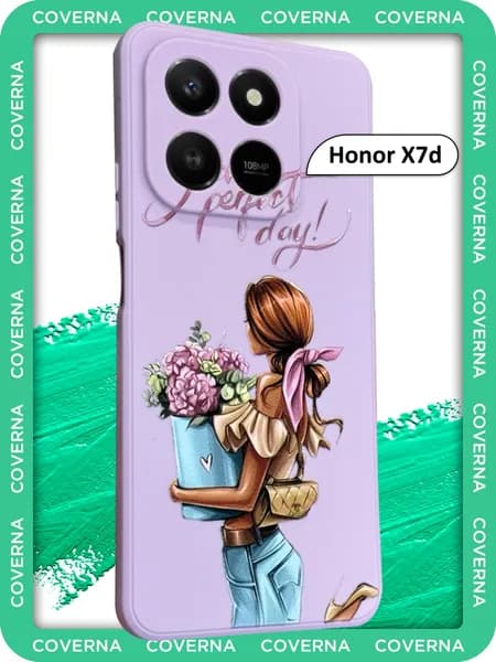 Чехол силиконовый с рисунком девушка с букетом цветов на Huawei Honor X7d, Honor 400 Smart 5G
