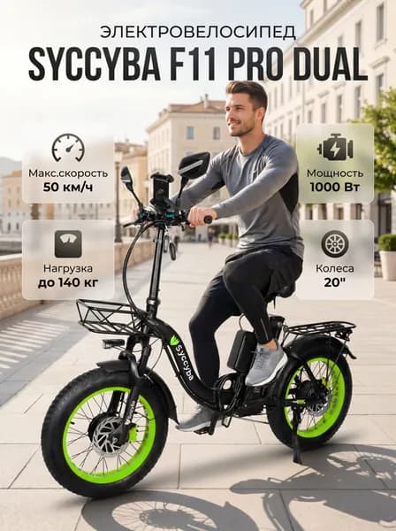 Электровелосипед Syccyba F11 Pro Dual 48V15Ah зеленый