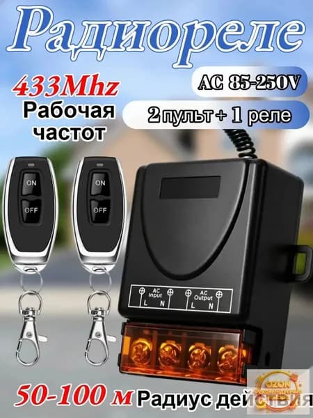 Пульт управления гаражными воротами 433 МГц 220 В, с одним реле и двумя пультами