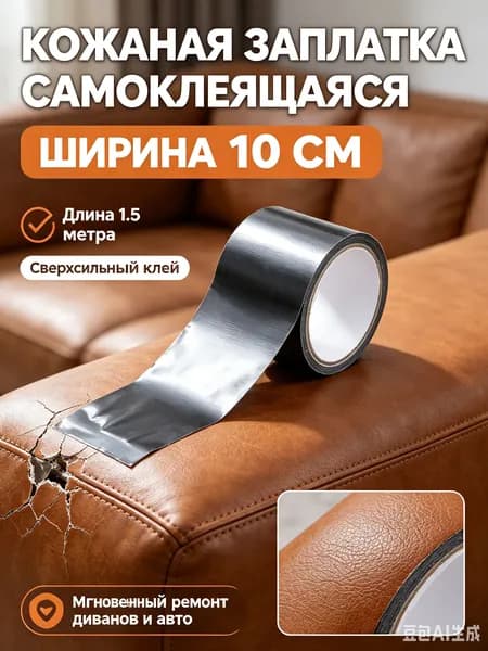 Самоклеящаяся кожаная заплатка для ремонта дивана и мебели 10 см х 1.5 м, ремонтная лента для кожи и экокожи водостойкая, черная матовая