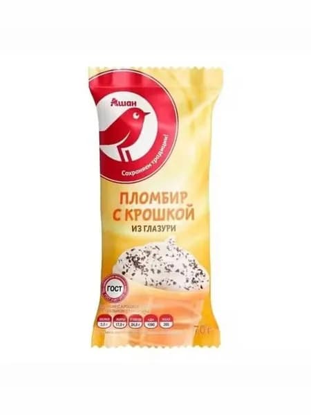 Мороженое пломбир АШАН Красная птица с шоколадной крошкой БЗМЖ 70 г
