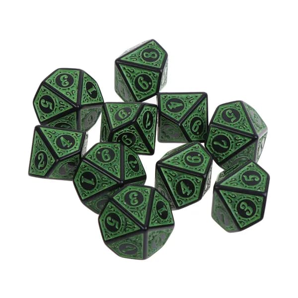 Акриловые десятигранные игральные кости (D10), 10 шт., Зеленый