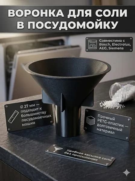 Воронка для соли в посудомоечную машину 27,5 мм - для встраиваемых и отдельностоящих посудомоек