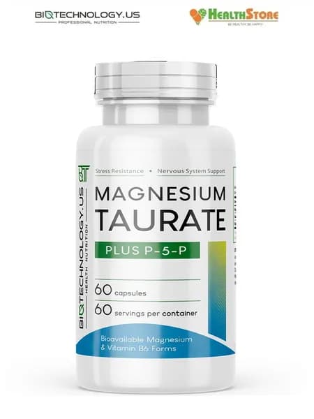 Biotechnology.US Magnesium Taurate Plus P-5-P 60 капсул, магний таурат + Пиридоксаль-5-фосфат (P5P)