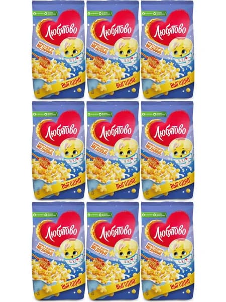 Шарики Kellogg's Любятово мультизлаковые медовые, комплект: 9 упаковок по 420 г