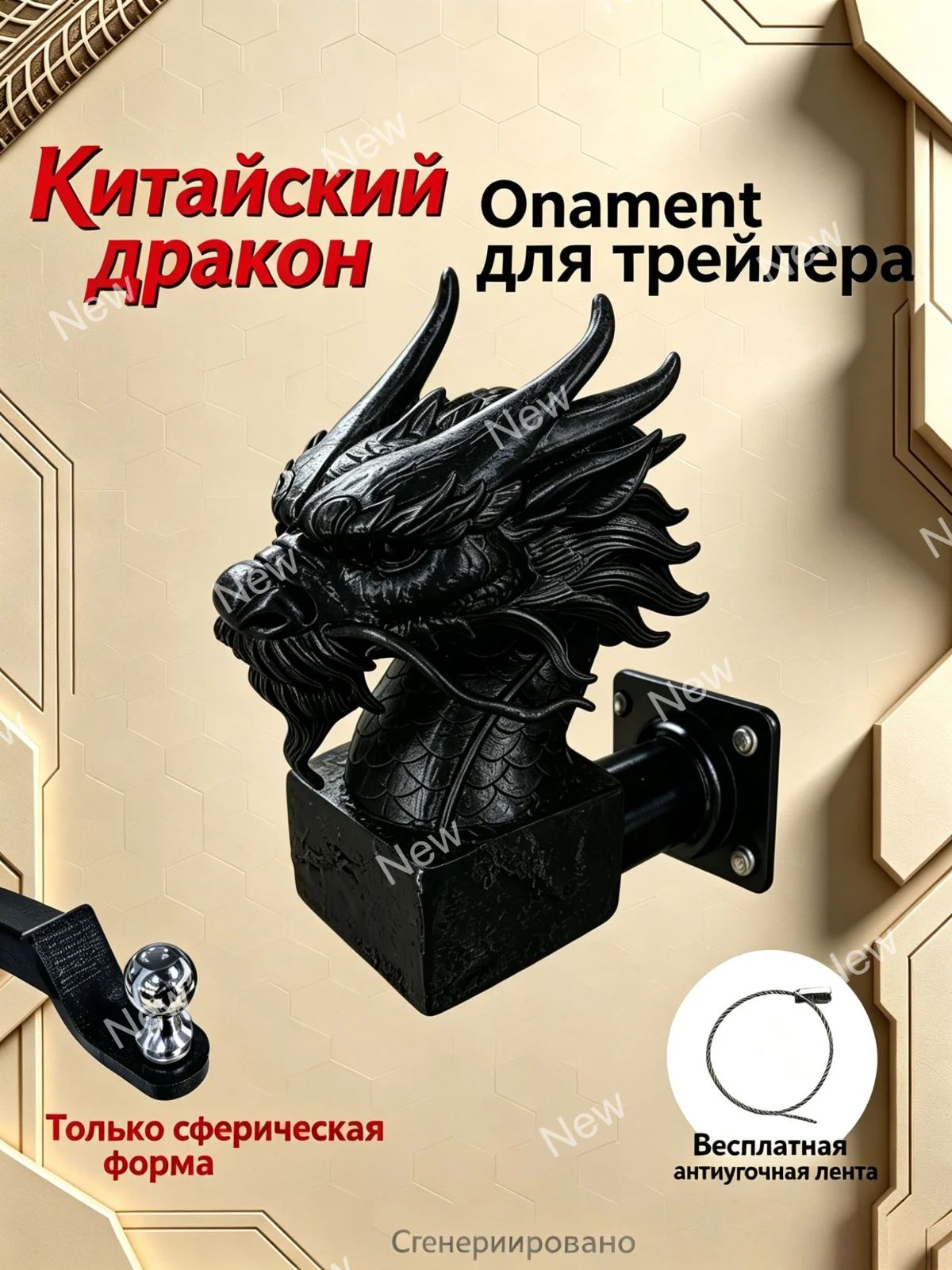 Шаровая крышка прицепа (Благоприятный дракон) черное
