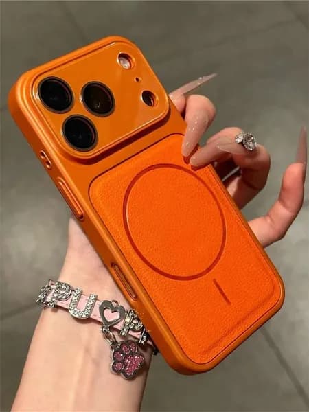 Чехол для телефона iPhone 13 Pro Max case MagSafe (Магнитный) / кожа / оранжевый