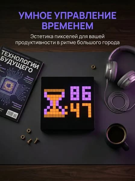 Цифровая фоторамка Пиксельный LED дисплей 16x16, Умные часы с будильником и анимацией, USB, Креативный гаджет на рабочий стол, Подарок