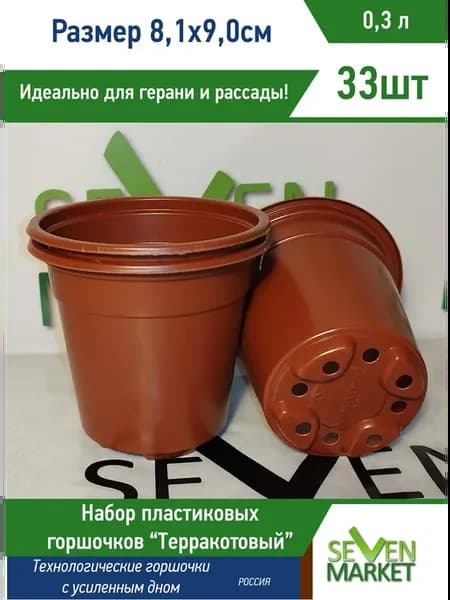Горшок пластиковый 0,3л терракотовый круглый 33шт