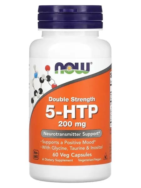 5 HTP 200 мг (гидрокситриптофан), ниацин, витамин В6 NOW 5-HTP 200 mg, 60 вегетарианских капсул